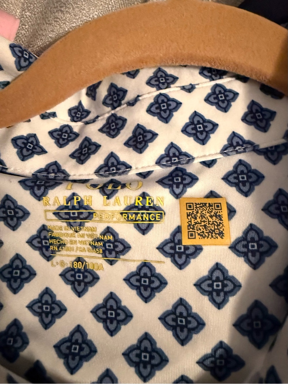 Polo by Ralph Lauren White Polo with Navy Geometric Print Performance fabric - Picture 5 of 7